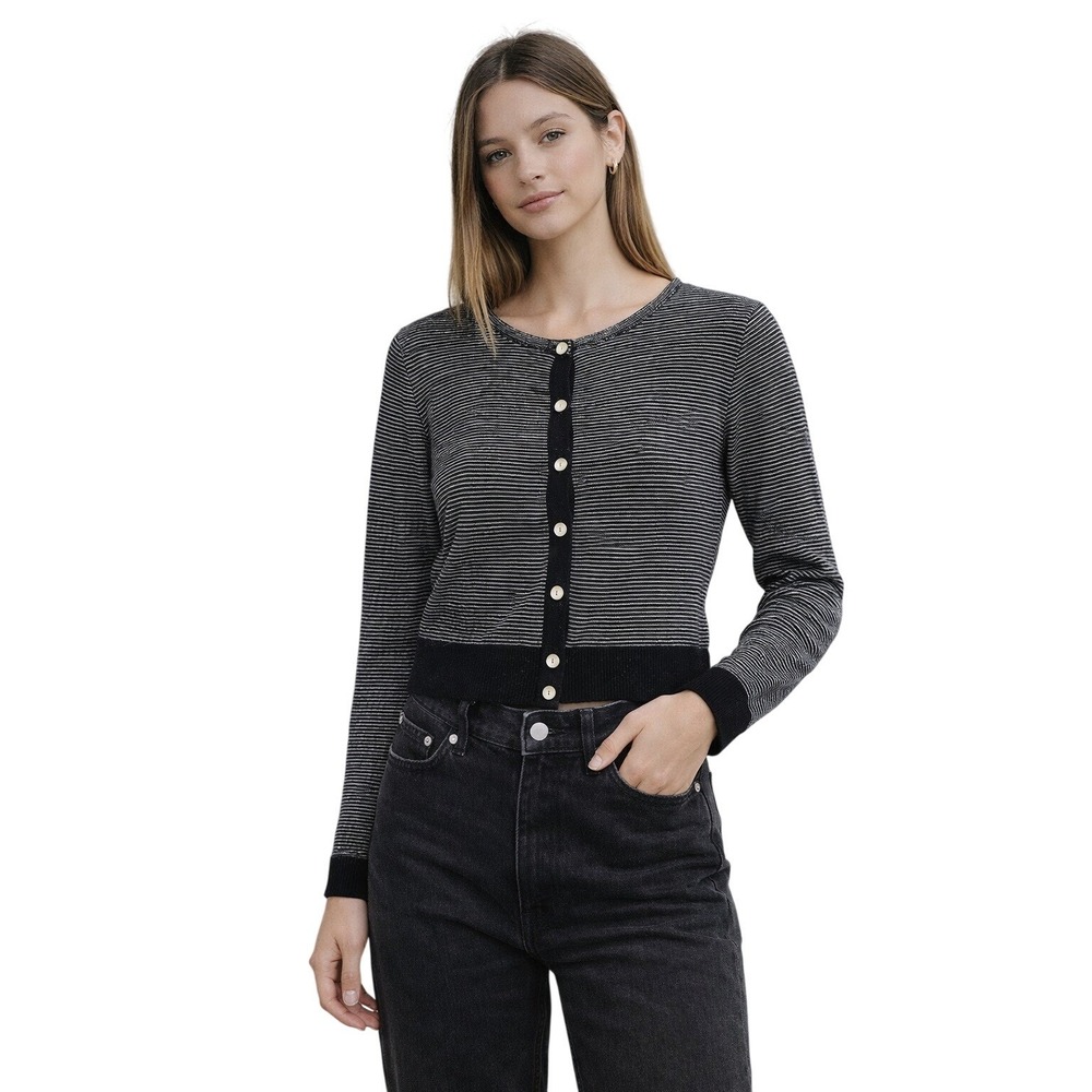 AGNES B Cropped Stripe Cardigan Black White French Girl Size 3